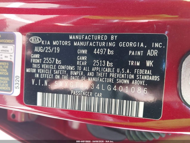 Продажа на аукционе авто 2020 Kia Optima S, vin: 5XXGT4L34LG401086, номер лота: 44815808