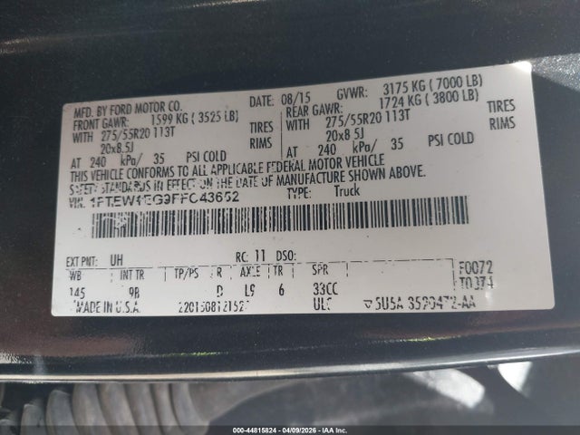 Aukcja sprzedaży 2015 Ford F-150 Platinum, vin: 1FTEW1EG9FFC43652, numer aukcji: 44815824