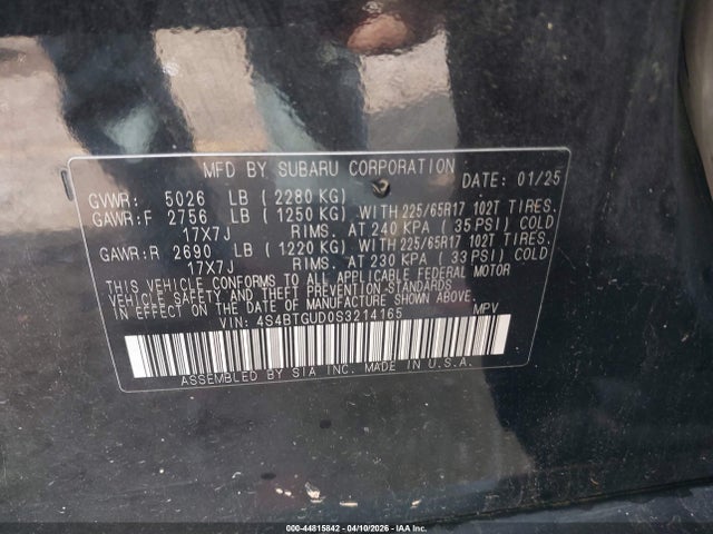 Продаж на аукціоні авто 2025 Subaru Outback Wilderness, vin: 4S4BTGUD0S3214165, номер лоту: 44815842