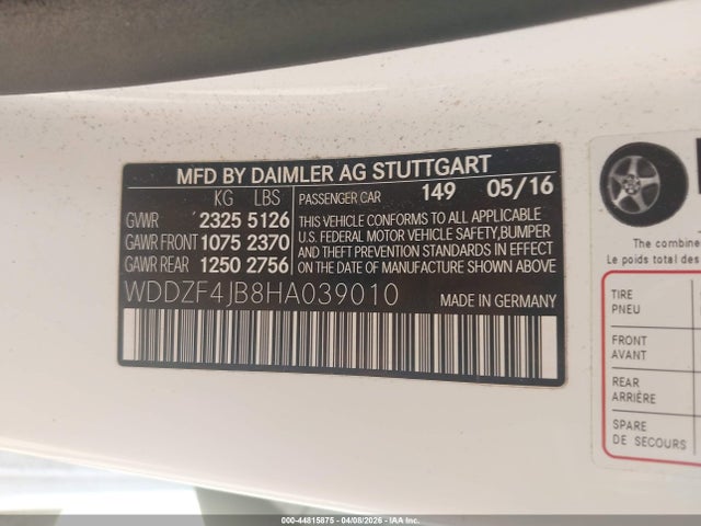 44815875 :رقم المزاد ، WDDZF4JB8HA039010 vin ، 2017 Mercedes-benz E 300 مزاد بيع