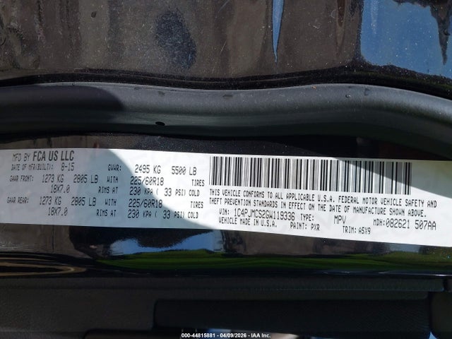 2016 Jeep Cherokee Altitude მანქანა იყიდება აუქციონზე, vin: 1C4PJMCS2GW119336, აუქციონის ნომერი: 44815881