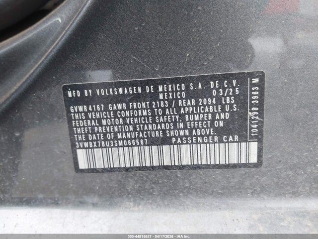 2025 Volkswagen Jetta 1.5t Sport მანქანა იყიდება აუქციონზე, vin: 3VWBX7BU3SM066567, აუქციონის ნომერი: 44815887