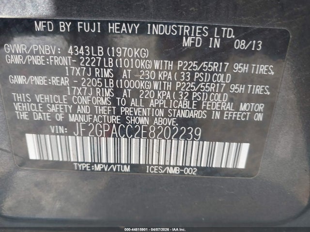 44815901 :رقم المزاد ، JF2GPACC2E8202239 vin ، 2014 Subaru Xv Crosstrek 2.0i Premium مزاد بيع