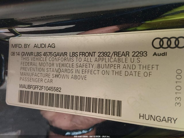 44815906 :رقم المزاد ، WAUBFGFF2F1045582 vin ، 2015 Audi A3 2.0t Premium مزاد بيع