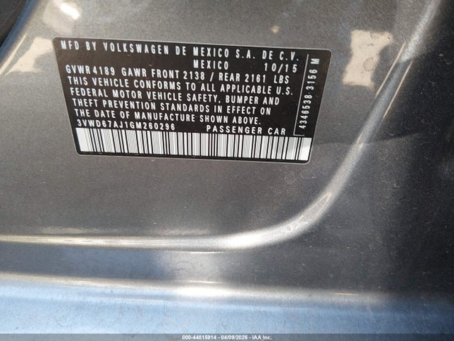 Продаж на аукціоні авто 2016 Volkswagen Jetta 1.4t Se, vin: 3VWD67AJ1GM260296, номер лоту: 44815914