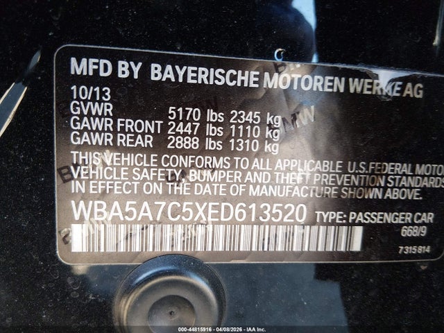 Aukcja sprzedaży 2014 Bmw 528i Xdrive, vin: WBA5A7C5XED613520, numer aukcji: 44815916