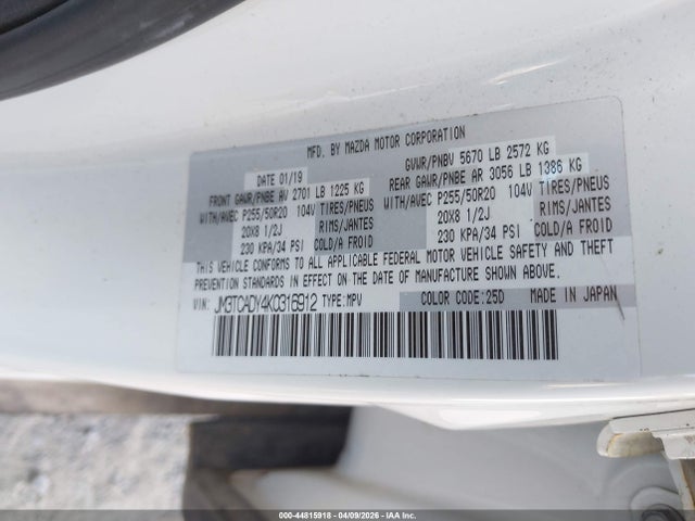 Aukcja sprzedaży 2019 Mazda Cx-9 Grand Touring, vin: JM3TCADY4K0316912, numer aukcji: 44815918