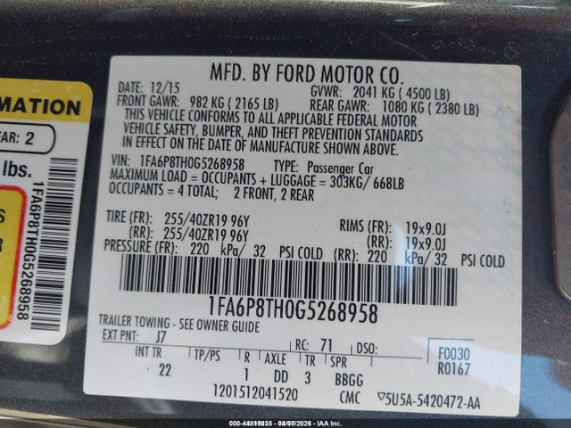 Ford Mustang Ecoboost 2016 1FA6P8TH0G5268958 Image 9
