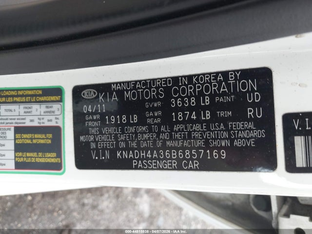 2011 KIA RIO KNADH4A36B6857169 Photo 8