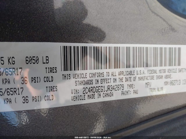 Продажа на аукционе авто 2018 Dodge Grand Caravan Gt, vin: 2C4RDGEG1JR342879, номер лота: 44815972