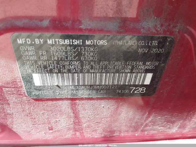 Продаж на аукціоні авто 2021 Mitsubishi Mirage Carbonite Edition/es/le, vin: ML32AUHJ3MH002121, номер лоту: 44815977