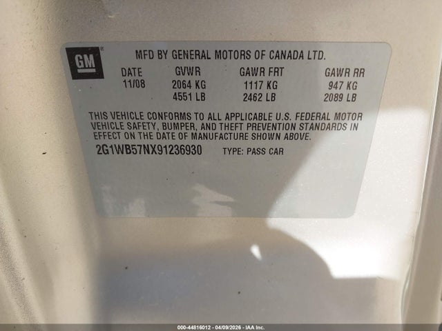 Aukcja sprzedaży 2009 Chevrolet Impala Ls, vin: 2G1WB57NX91236930, numer aukcji: 44816012