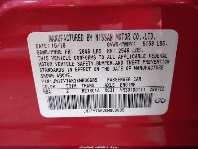 Продаж на аукціоні авто 2019 Infiniti Q50 3.0t Red Sport 400, vin: JN1FV7AR2KM800685, номер лоту: 44816013
