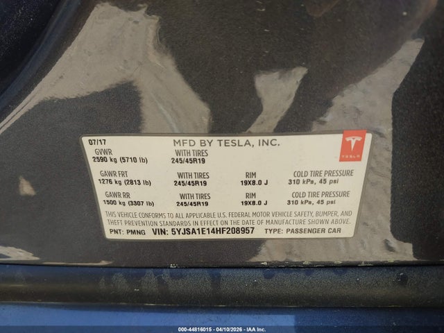 2017 Tesla Model S 60/75 მანქანა იყიდება აუქციონზე, vin: 5YJSA1E14HF208957, აუქციონის ნომერი: 44816015