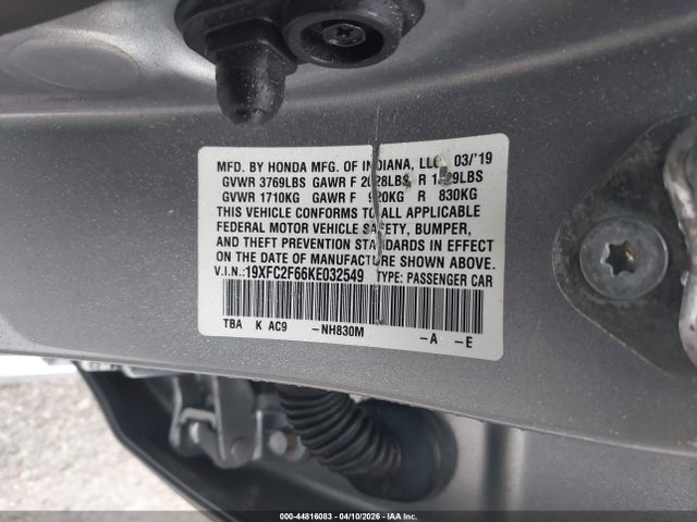 2019 Honda Civic Lx მანქანა იყიდება აუქციონზე, vin: 19XFC2F66KE032549, აუქციონის ნომერი: 44816083