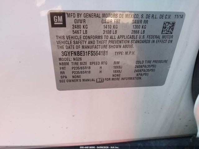 2015 CADILLAC SRX 3GYFNBE31FS564181 Photo 8