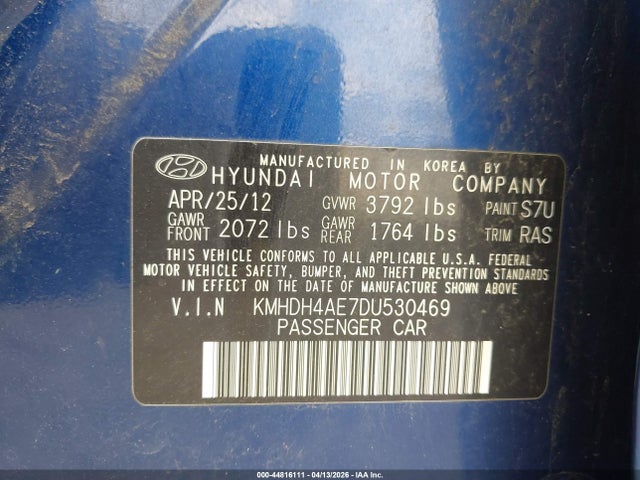 Aukcja sprzedaży 2013 Hyundai Elantra Gls/limited, vin: KMHDH4AE7DU530469, numer aukcji: 44816111