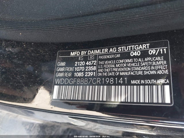 44816148 :رقم المزاد ، WDDGF8BB7CR198141 vin ، 2012 Mercedes-benz C 300 Luxury 4matic/sport 4matic مزاد بيع