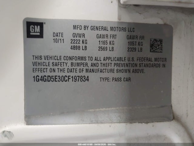 Продажа на аукционе авто 2012 Buick Lacrosse Premium 1 Group, vin: 1G4GD5E30CF197834, номер лота: 44816169