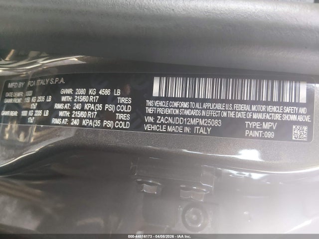 Aukcja sprzedaży 2021 Jeep Renegade Limited 4x4, vin: ZACNJDD12MPM25083, numer aukcji: 44816173