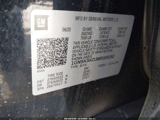 Продажа на аукционе авто 2021 Chevrolet Tahoe 4wd Premier, vin: 1GNSKSKD3MR105252, номер лота: 44816199