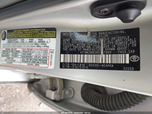2006 TOYOTA AVALON 4T1BK36B26U117962 Photo 8