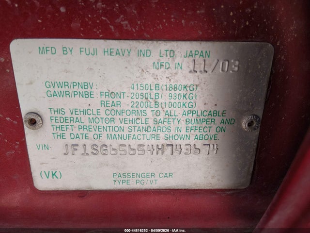 2004 SUBARU FORESTER JF1SG65654H743674 Photo 8