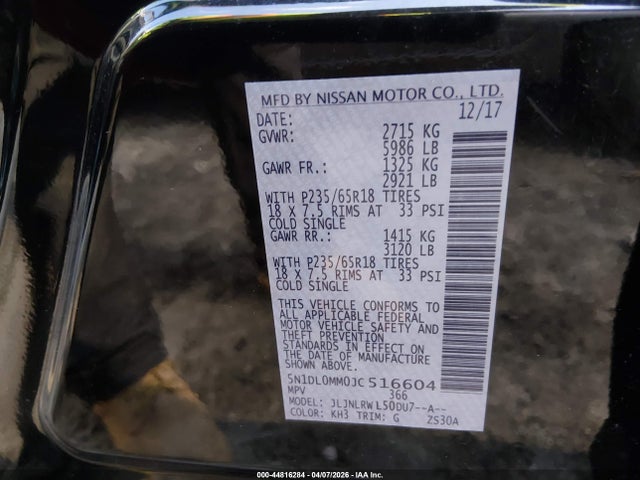 2018 Infiniti Qx60 მანქანა იყიდება აუქციონზე, vin: 5N1DL0MM0JC516604, აუქციონის ნომერი: 44816284