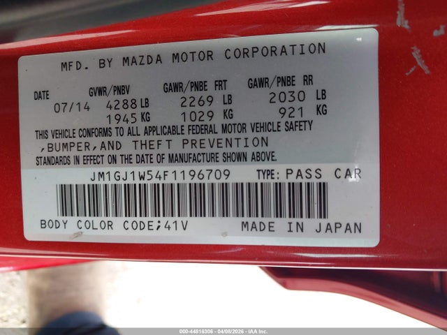 Aukcja sprzedaży 2015 Mazda Mazda6 I Grand Touring, vin: JM1GJ1W54F1196709, numer aukcji: 44816306