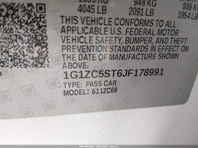 Aukcja sprzedaży 2018 Chevrolet Malibu 1fl, vin: 1G1ZC5ST6JF178991, numer aukcji: 44816334