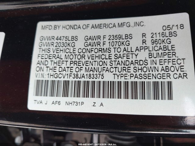 1HGCV1F38JA183375 Honda Accord Sport