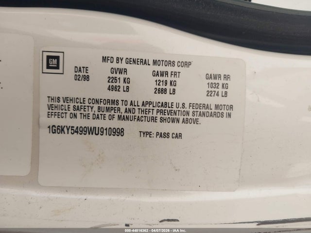 Продаж на аукціоні авто 1998 Cadillac Seville Sts, vin: 1G6KY5499WU910998, номер лоту: 44816362
