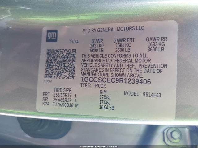 44816373 :رقم المزاد ، 1GCGSCEC9R1239406 vin ، 2024 Chevrolet Colorado 2wd Lt مزاد بيع