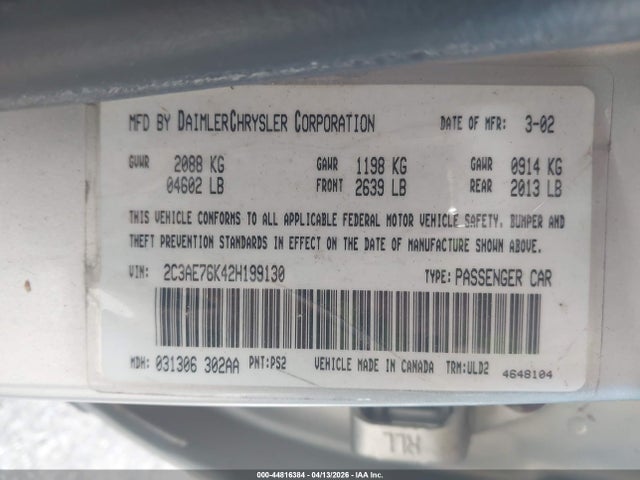 Продаж на аукціоні авто 2002 Chrysler 300m Special Edition, vin: 2C3AE76K42H199130, номер лоту: 44816384