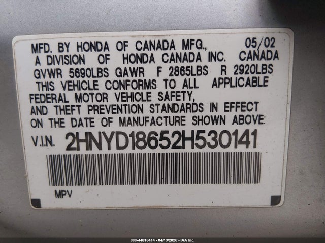 Aukcja sprzedaży 2002 Acura Mdx, vin: 2HNYD18652H530141, numer aukcji: 44816414