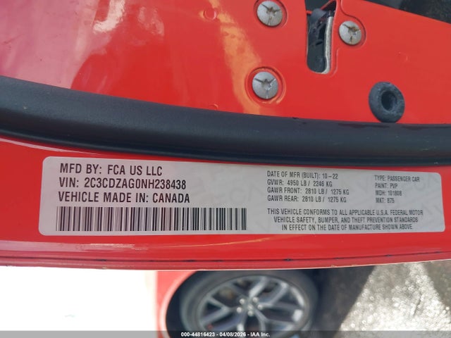 Продаж на аукціоні авто 2022 Dodge Challenger Sxt, vin: 2C3CDZAG0NH238438, номер лоту: 44816423
