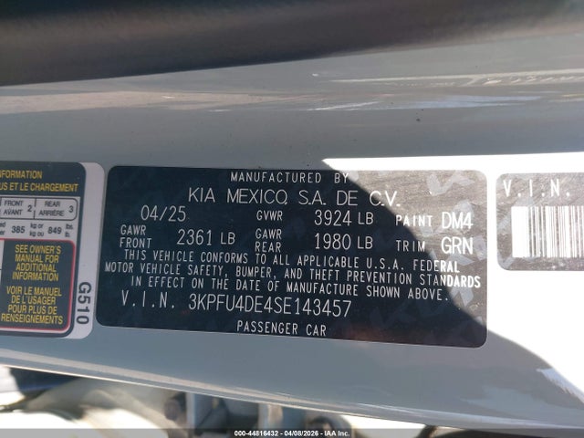 Продаж на аукціоні авто 2025 Kia K4 Ex, vin: 3KPFU4DE4SE143457, номер лоту: 44816432