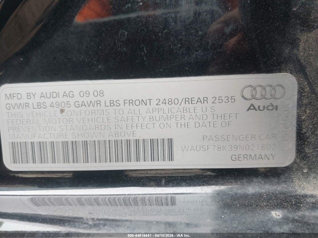 Aukcja sprzedaży 2009 Audi A4 2.0t Premium, vin: WAUSF78K39N021802, numer aukcji: 44816441