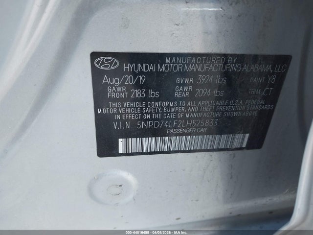 Продажа на аукционе авто 2020 Hyundai Elantra Se, vin: 5NPD74LF2LH525833, номер лота: 44816458