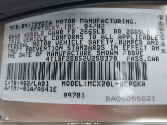 Продажа на аукционе авто 2002 Toyota Avalon Xls, vin: 4T1BF28B52U258370, номер лота: 44816465