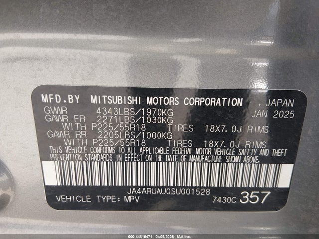 JA4ARUAU0SU001528 Mitsubishi Outlander Sport 2.0 Es Awc/2.0 Le Awc/2.0 S Awc/2.0 Se Awc/2.0 Trail Edition Awc