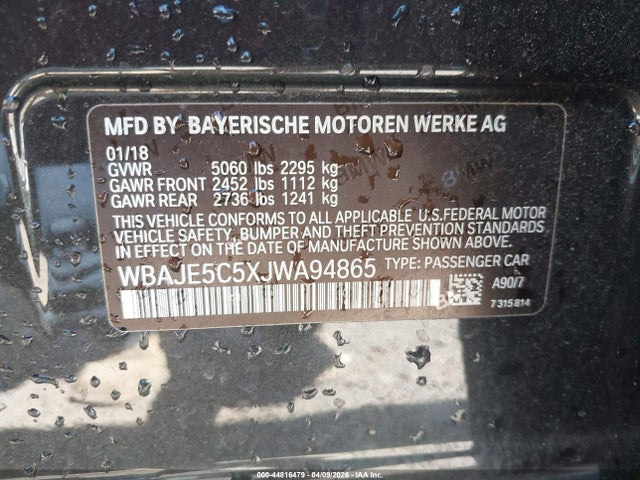 Продаж на аукціоні авто 2018 Bmw 540i, vin: WBAJE5C5XJWA94865, номер лоту: 44816479