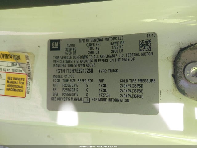 Aukcja sprzedaży 2014 Gmc Sierra 1500, vin: 1GTN1TEH7EZ217230, numer aukcji: 44816481