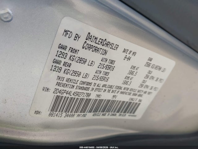 Продажа на аукционе авто 2005 Dodge Grand Caravan Sxt, vin: 2D4GP44L45R271780, номер лота: 44816480