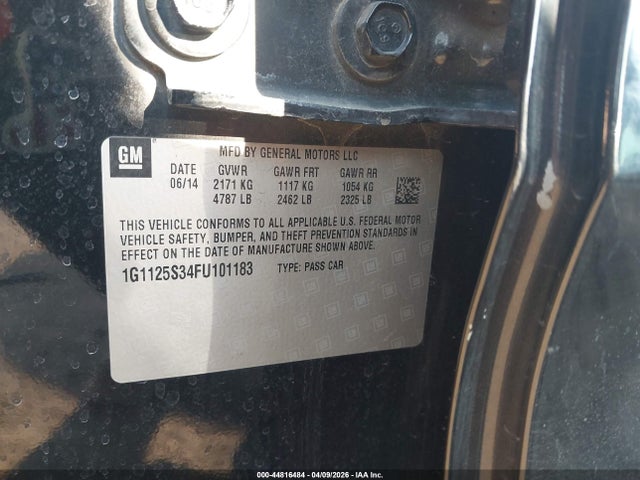 44816484 :رقم المزاد ، 1G1125S34FU101183 vin ، 2015 Chevrolet Impala 2lt مزاد بيع