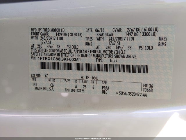 2016 FORD F-150 1FTEX1C88GKF00351 Photo 8