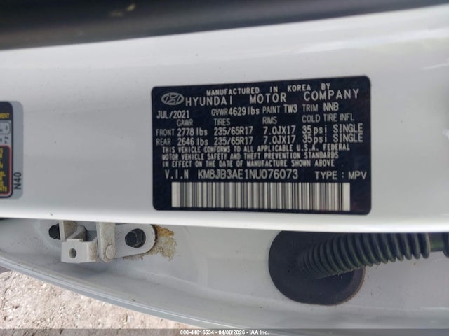 44816534 :رقم المزاد ، KM8JB3AE1NU076073 vin ، 2022 Hyundai Tucson Sel مزاد بيع