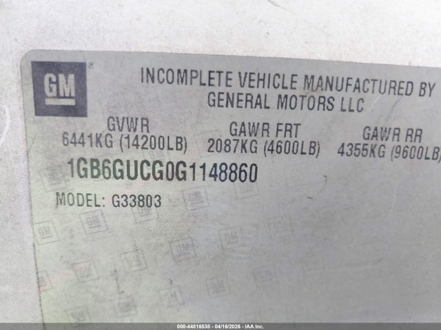 Продажа на аукционе авто 2016 Chevrolet Express Cutaway 4500, vin: 1GB6GUCG0G1148860, номер лота: 44816538