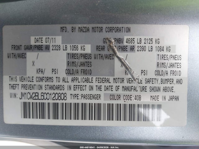 Aukcja sprzedaży 2012 Mazda Mazda5 Sport, vin: JM1CW2BL6C0120808, numer aukcji: 44816541
