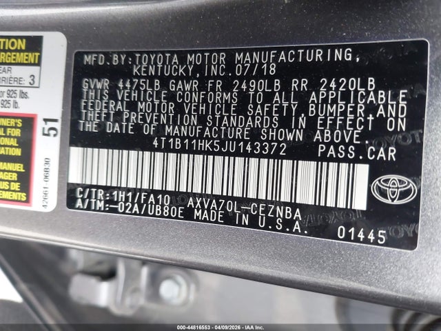 4T1B11HK5JU143372 Toyota CAMRY LE